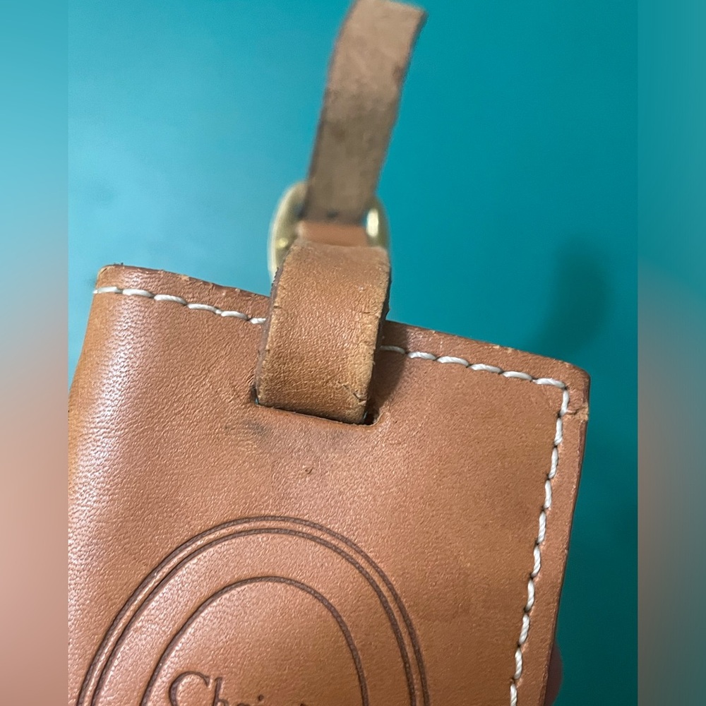 VTG CHRISTIAN DIOR Bagages Camel Brown Leather Luggage Tag Holder - Picture 9 of 11